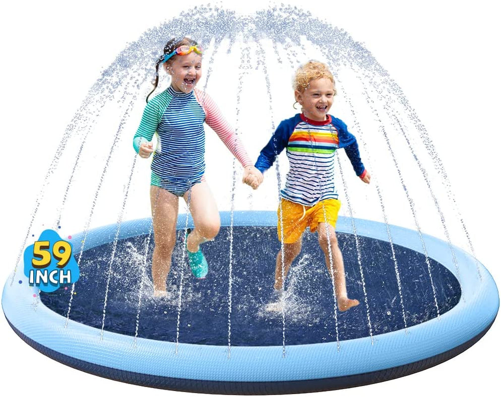 Non-Slip Splash Pad for Kids and Dog, Thicken Sprinkler Pool Summer Outdoor Water Toys - Fun Backyard Fountain Play Mat for Baby Girls Boys Children or Pet Dog (67 Inch, Blue&Blue)