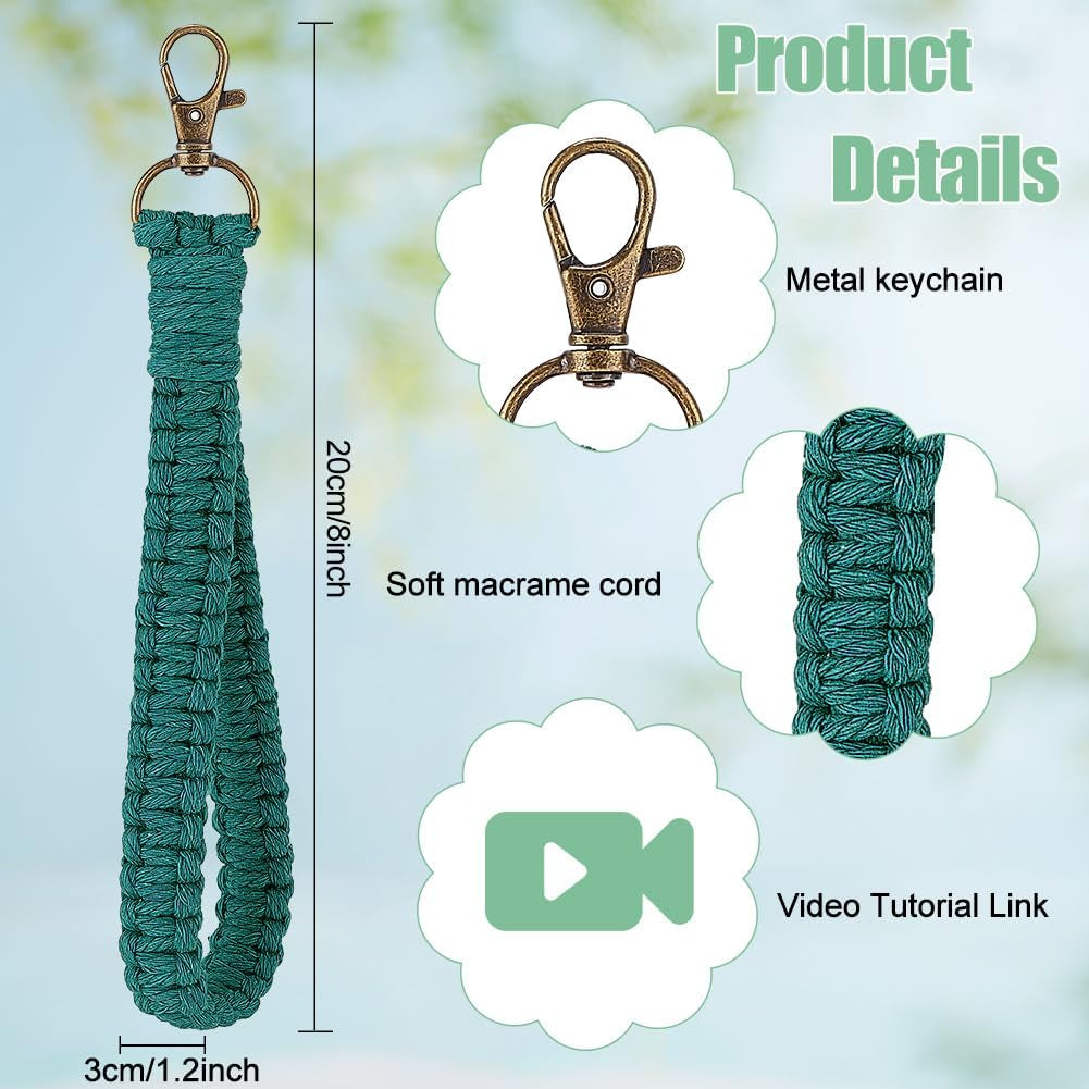 8 Sets Macrame DIY Wristlet Keychain Kits with Update Instruction Macrame Cord Knotting Kits for Adults Beginners Boho Macrame Keychain Kit Includes Key Rings for Key Gift Macrame Beginners