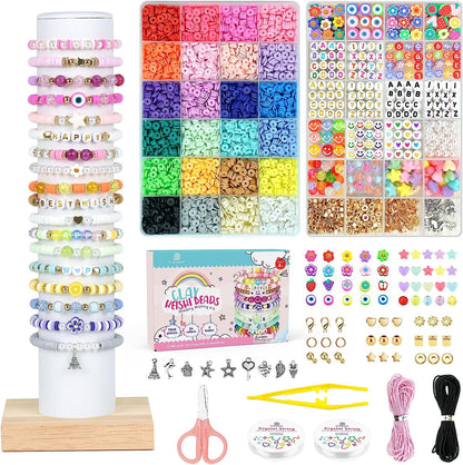 Clay Beads Bracelet Making Kit for Beginner, 5000 Pcs Preppy Polymer Clay Beads with Charms Kit for Jewelry Making, DIY Arts and Crafts Birthday Gifts Toys for Kids Age 6-13