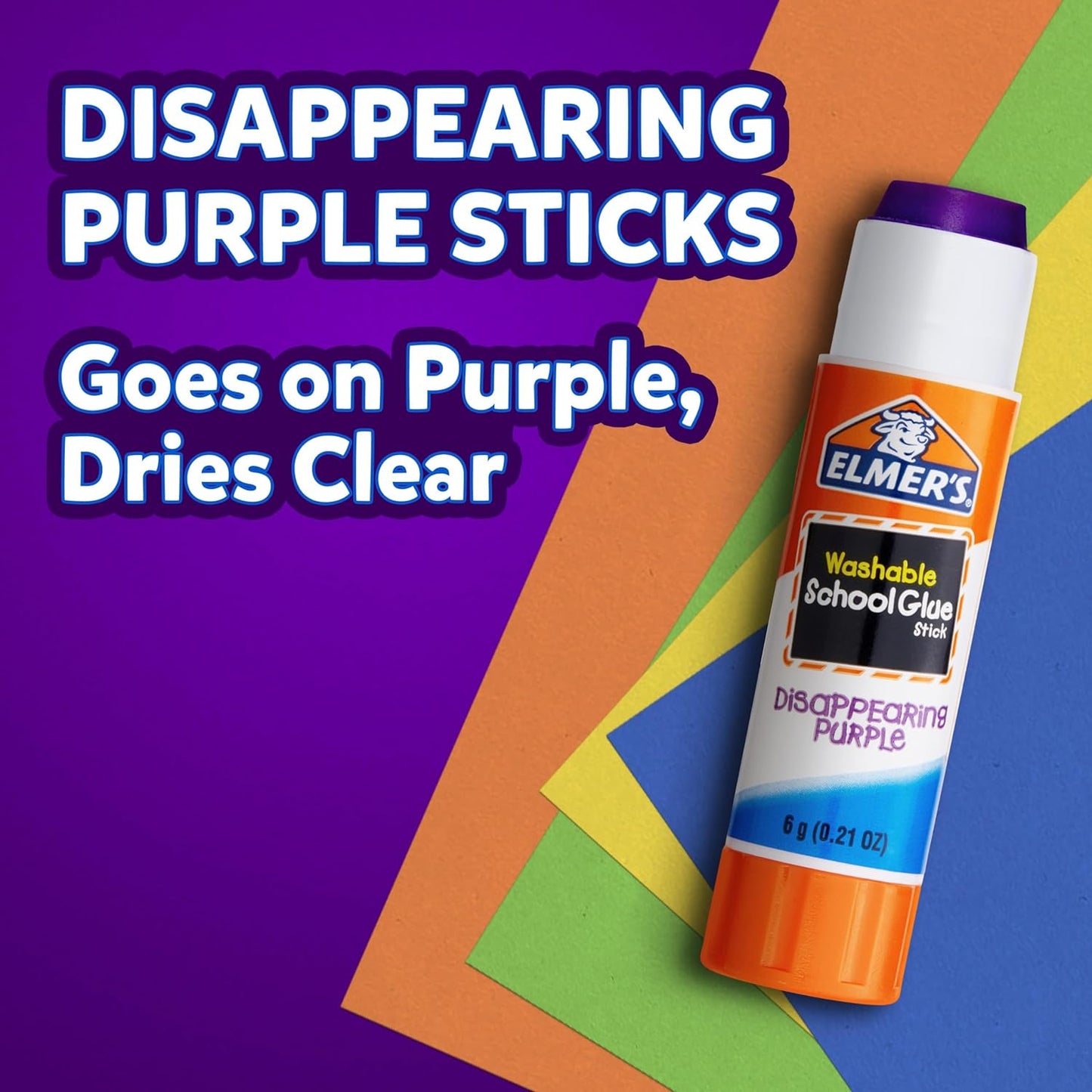 Disappearing Purple School Glue, Washable, 6 Pack, 0.21-Ounce Sticks