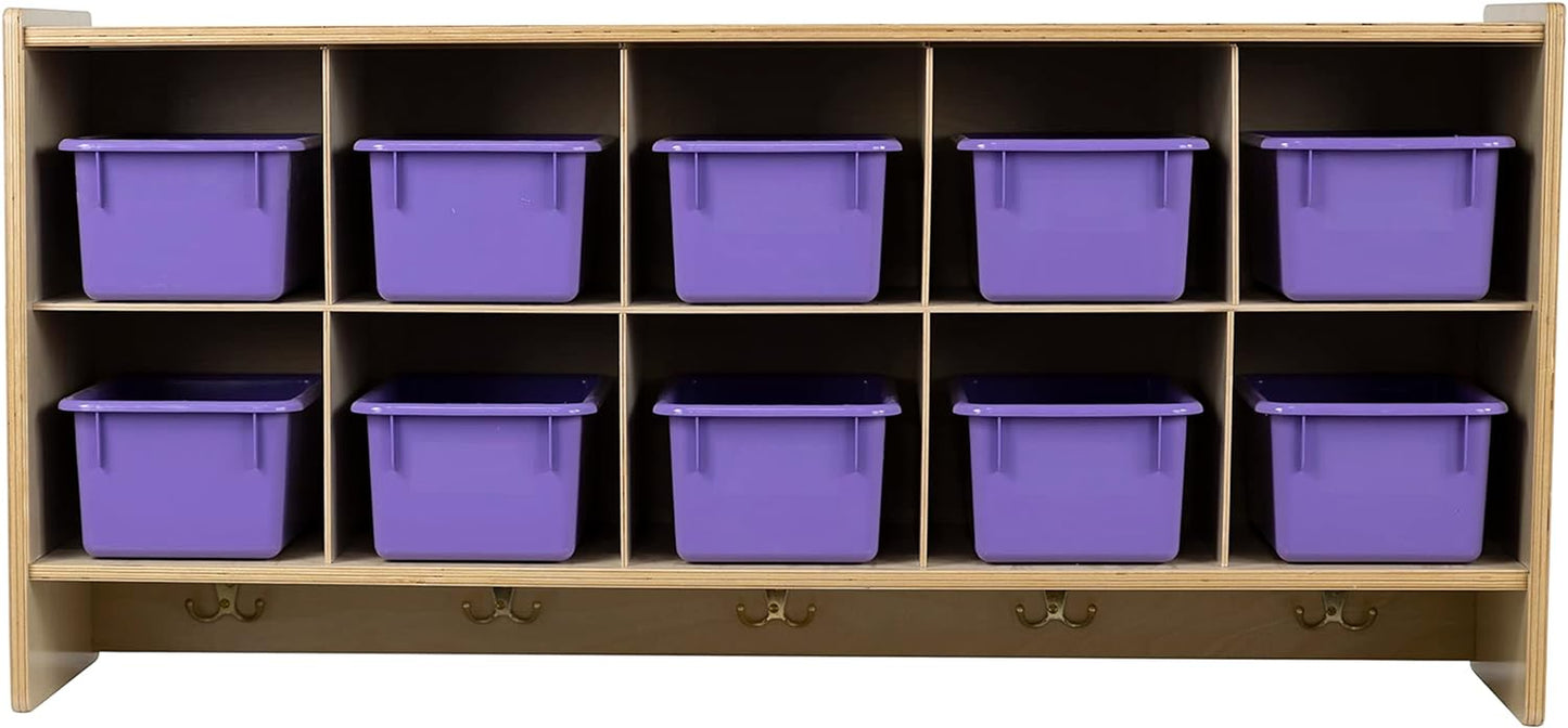 Cubby Storage Organizer Cubes, 10 Cubbies with Coat Hooks, Hanging Wall Cubby Shelf for Kids Toys, Daycare, Classroom, 47-Inch Width
