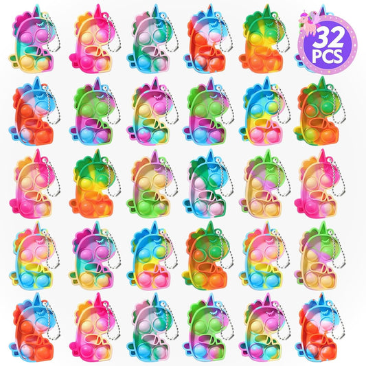 Unicorn Party Favors for Kids: Mini Pop Keychain Toys Pack - Bubble Sensory Stocking Stuffers for Boys & Girls - Stress Relief Classroom Supplies Prizes Gifts - Birthday Goodie Bags Box （32PCS）