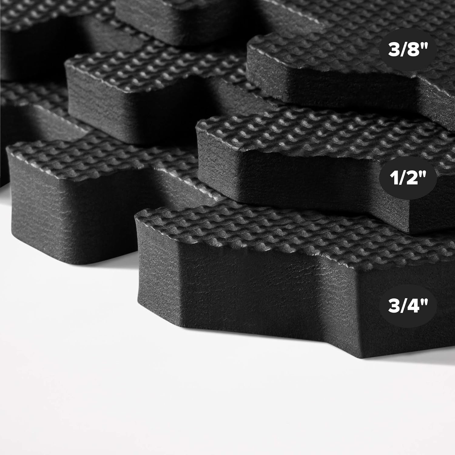 3/8 Inch Thick Multipurpose Exercise Floor Mat with EVA Foam, Interlocking Tiles, Anti-Fatigue for Home or Gym, 24 in X 24