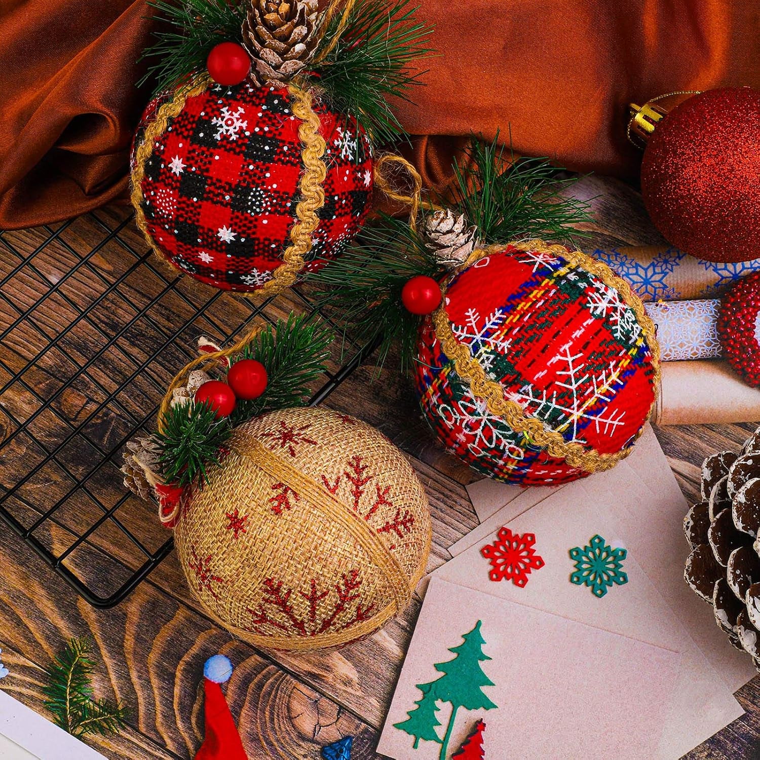 9 Pieces Christmas Ball Ornaments Christmas Tree Hanging Baubles Rustic Ornaments Shatterproof Christmas Tree Ornaments for Christmas Decorations