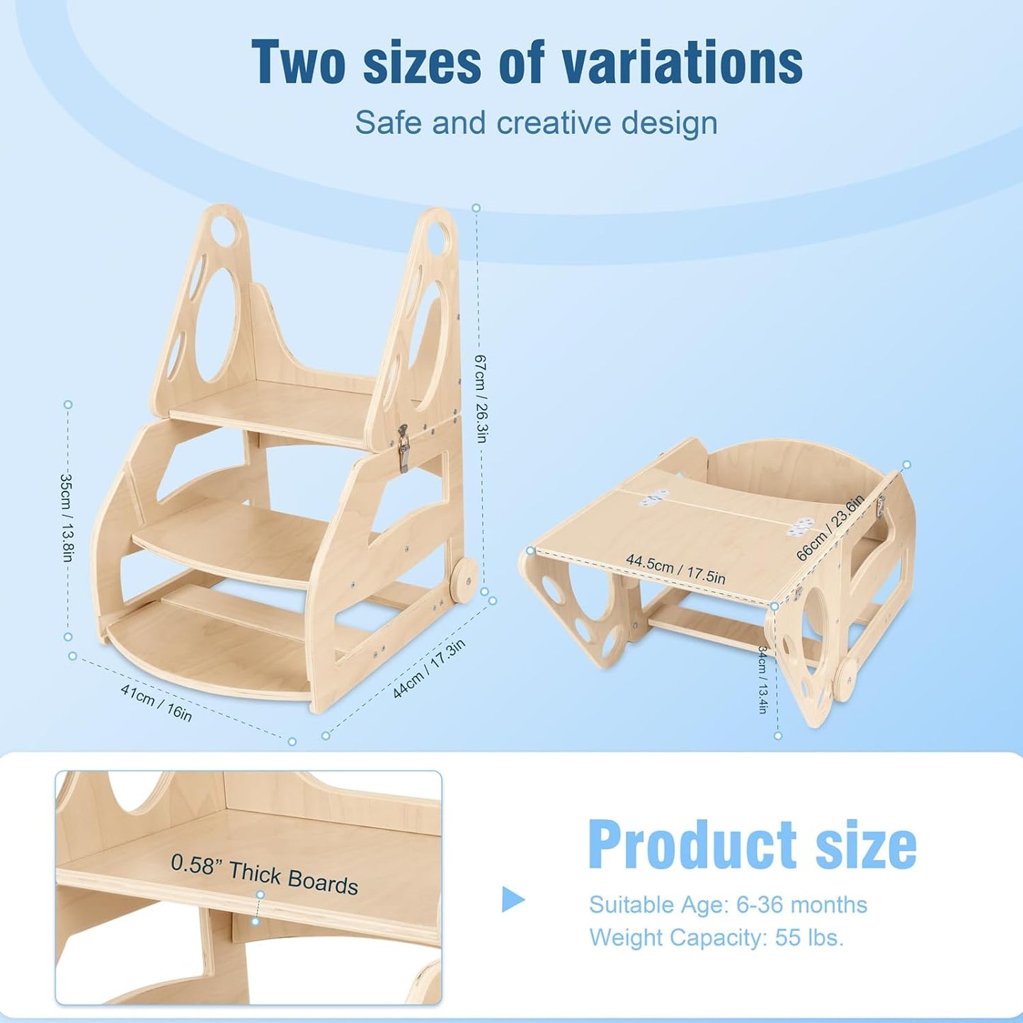 Toddler Step Stool, 2 in 1 Wooden Step Stool for Toddler, Adjustable Toddler Step Stool with Handles and Wheels, Convertible Kids Table and Stool Set
