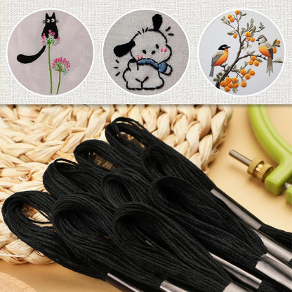 10 Skeins Black Embroidery Floss, 8M Cotton Embroidery Floss-Cross Stitch Thread, Embroidery Thread Floss Set, Stitch Threads Polyester Thread Friendship Bracelets Thread