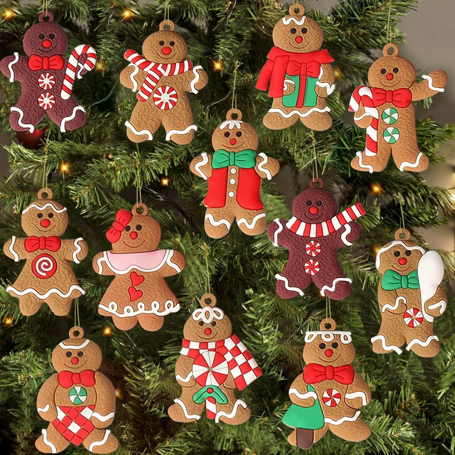 12-Pack Plastic Gingerbread Man Christmas Tree Ornaments - 3 Inch Holiday Decorations