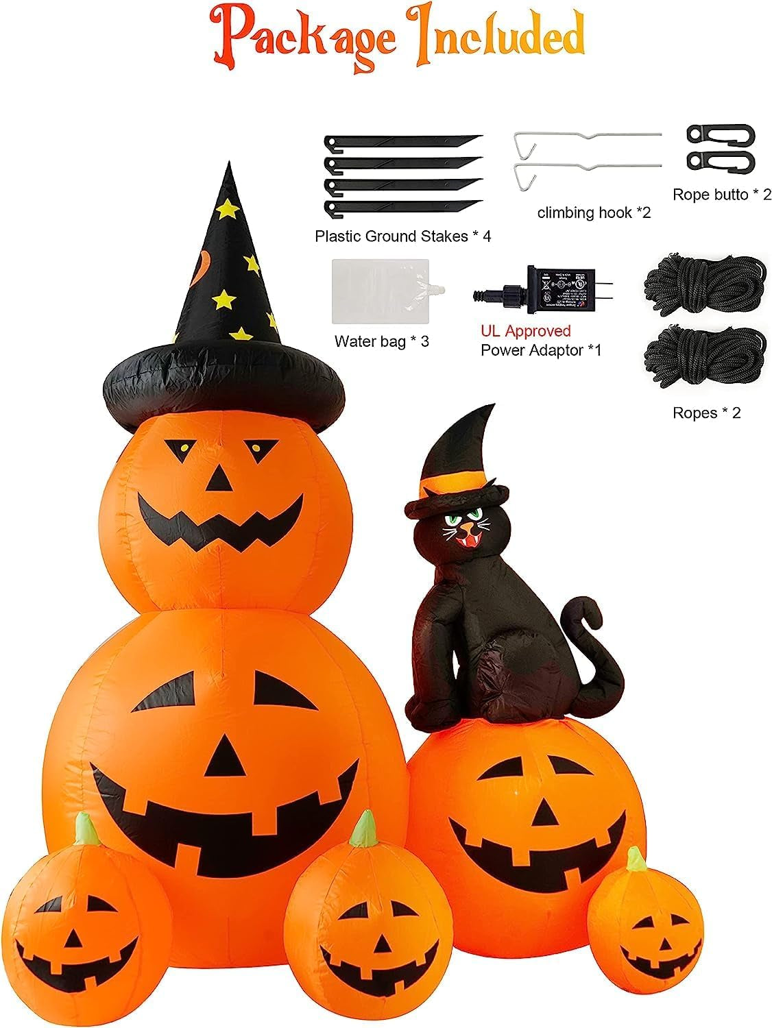 6 FT Halloween Inflatable Decorations Spooky Ghost Pumpkin Lighted and Witch'S Cat, Halloween Decorations Outdoor Inflatables Pumpkin Combo with Build-In LED Blow up Inflatables for Yard Garden