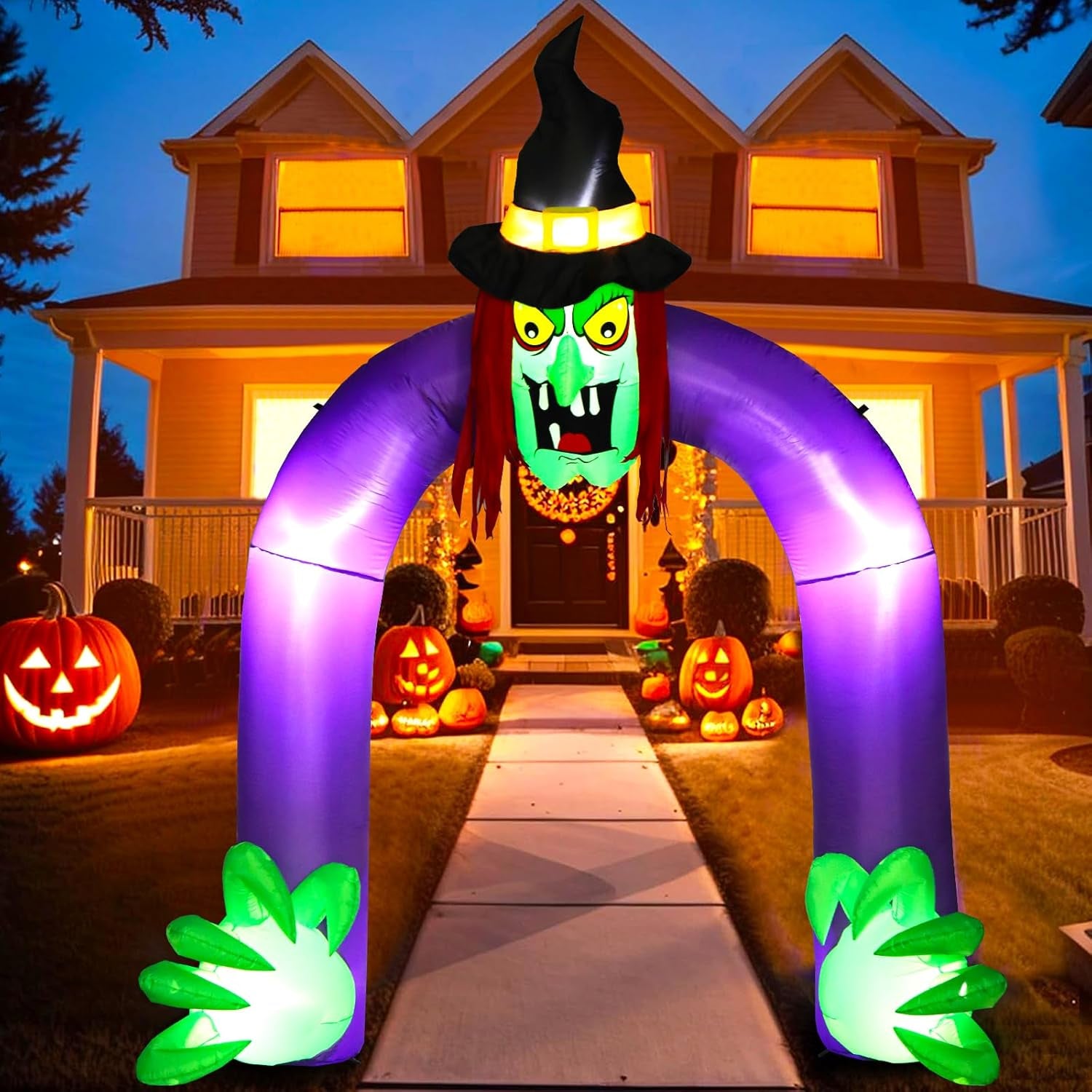 10Ft Halloween Inflatables Archway Decorations Outdoor, Scary Halloween Inflatable Witch Arch with LED Lights, Blow up Holiday Yard Decorations for Party, Garden, Yard, Lawn (Inflatable Witch Archway)