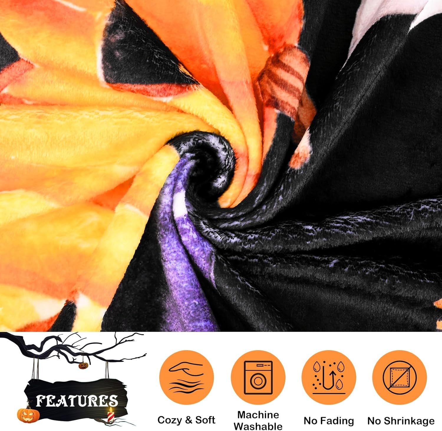 Halloween Throw Blanket Cute Pumpkin Black Blanket Halloween Blanket Flannel Throw Blanket for Couch Super Soft Cozy Comfy for Chair, Bed, Sofa, 50X60 In