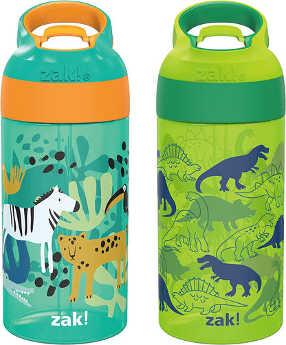 16Oz Riverside Beach Life Kids Water Bottle with Straw and Built in Carrying Loop Made of Durable Plastic, Leak-Proof Design for Travel, 2PK Set