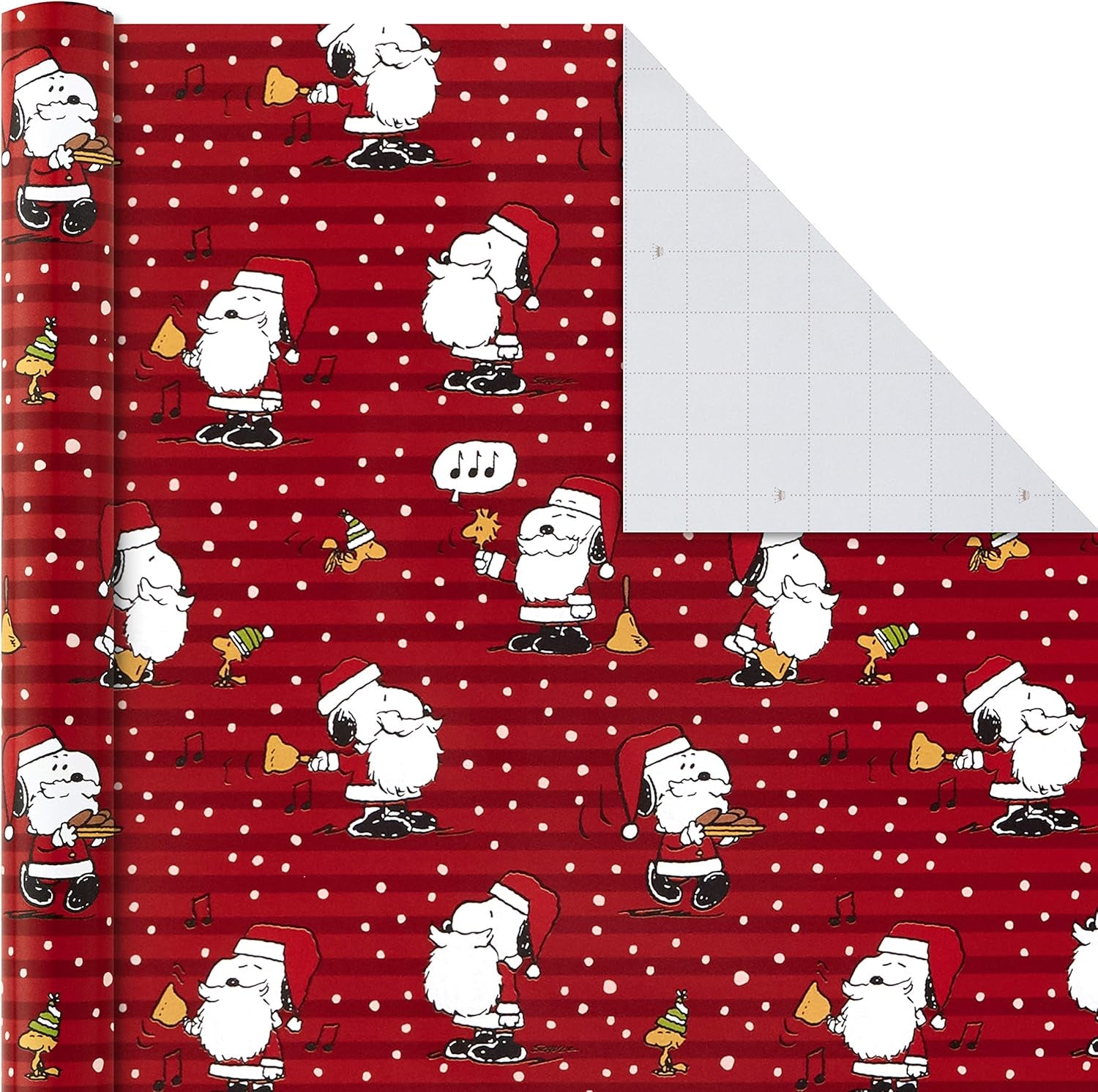 Christmas Peanuts Wrapping Paper with Cut Lines on Reverse (Pack of 3, 105 Sq. Ft. Ttl) Snoopy, Charlie Brown, Woodstock (5JXW1036)