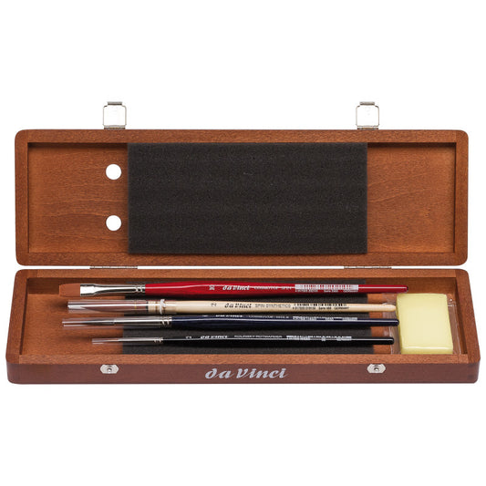 Watercolor Brush Set, Watercolor, Assorted, 4 Brush Set in Walnut Box with Soap