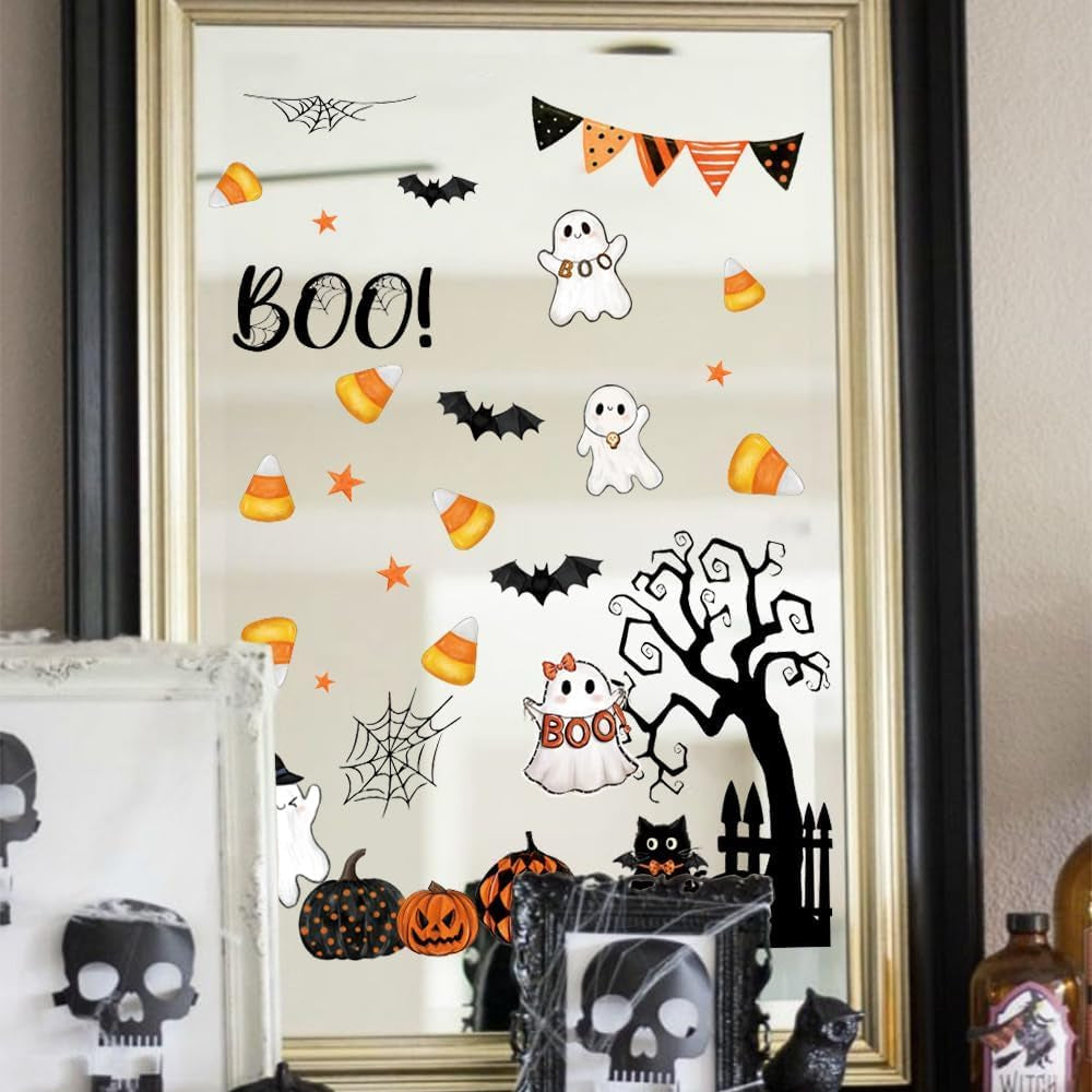 Halloween Static Window Clings, 9 Sheets 86 Pcs Reusable Non-Adhesive Removable Glass Decals Stickers for Indoor Outdoor Halloween Party Decorations