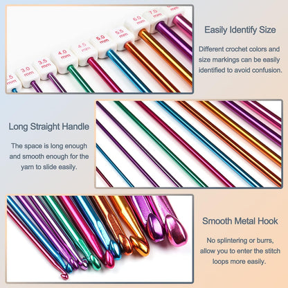 Long Crochet Hook Set, 11Pcs Tunisian Multicolor Afghan Crochet Needles for Crocheting, 2Mm(B)-8Mm(L), Great Knitting & Crochet Supplies Tool for Beginner, Crocheter & Knitter