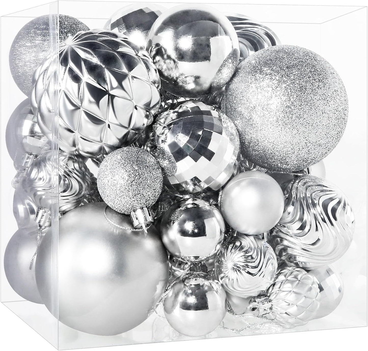 Christmas Tree Ornaments - 36 PCS Shatterproof Christmas Ball Ornaments Set for Christmas, Holiday, Wreath & Party Decorations (Multi-Size, Silver)