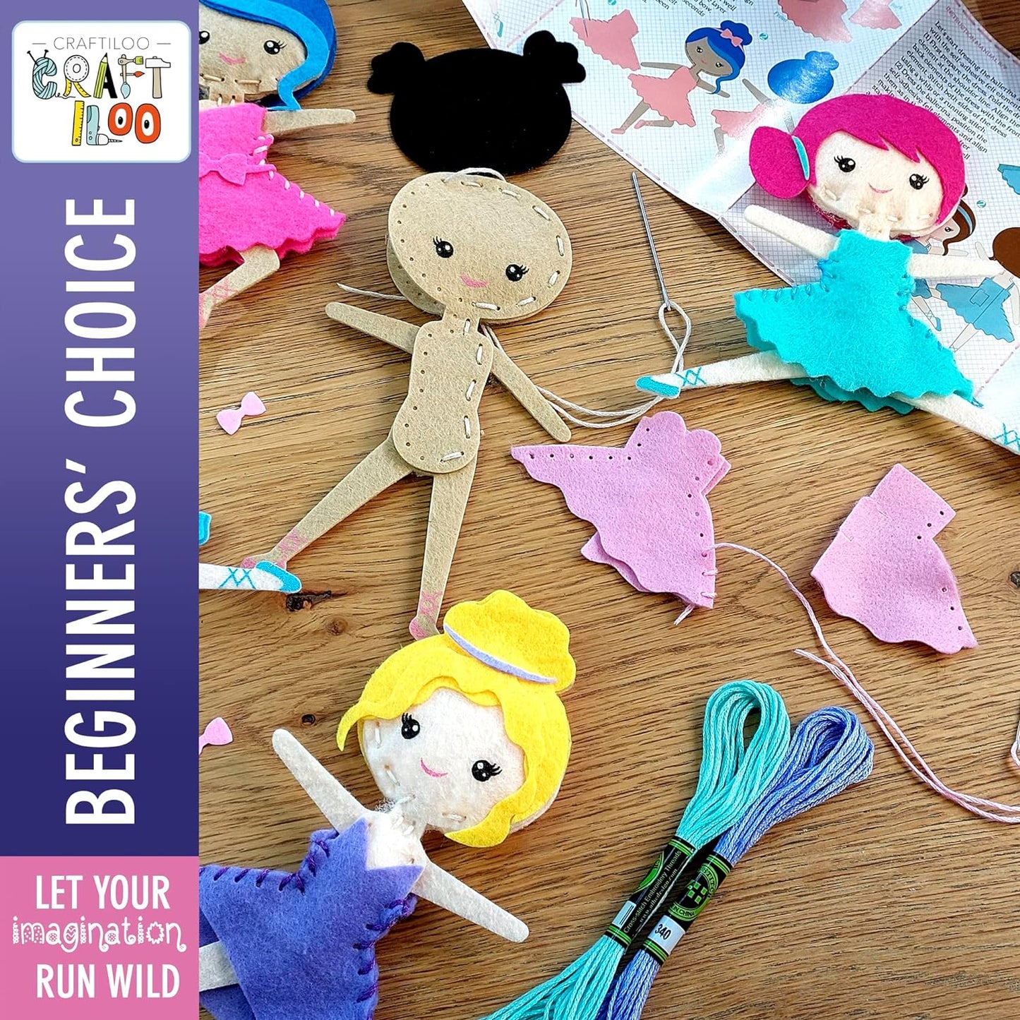 Ballerina Dancers Sewing Kit for Kids, Fun and Educational Craft Set for Boys and Girls Age 5-12, Sew Your Own Felt Ballerina Craft Kit for Beginners (Ballerina Kit)