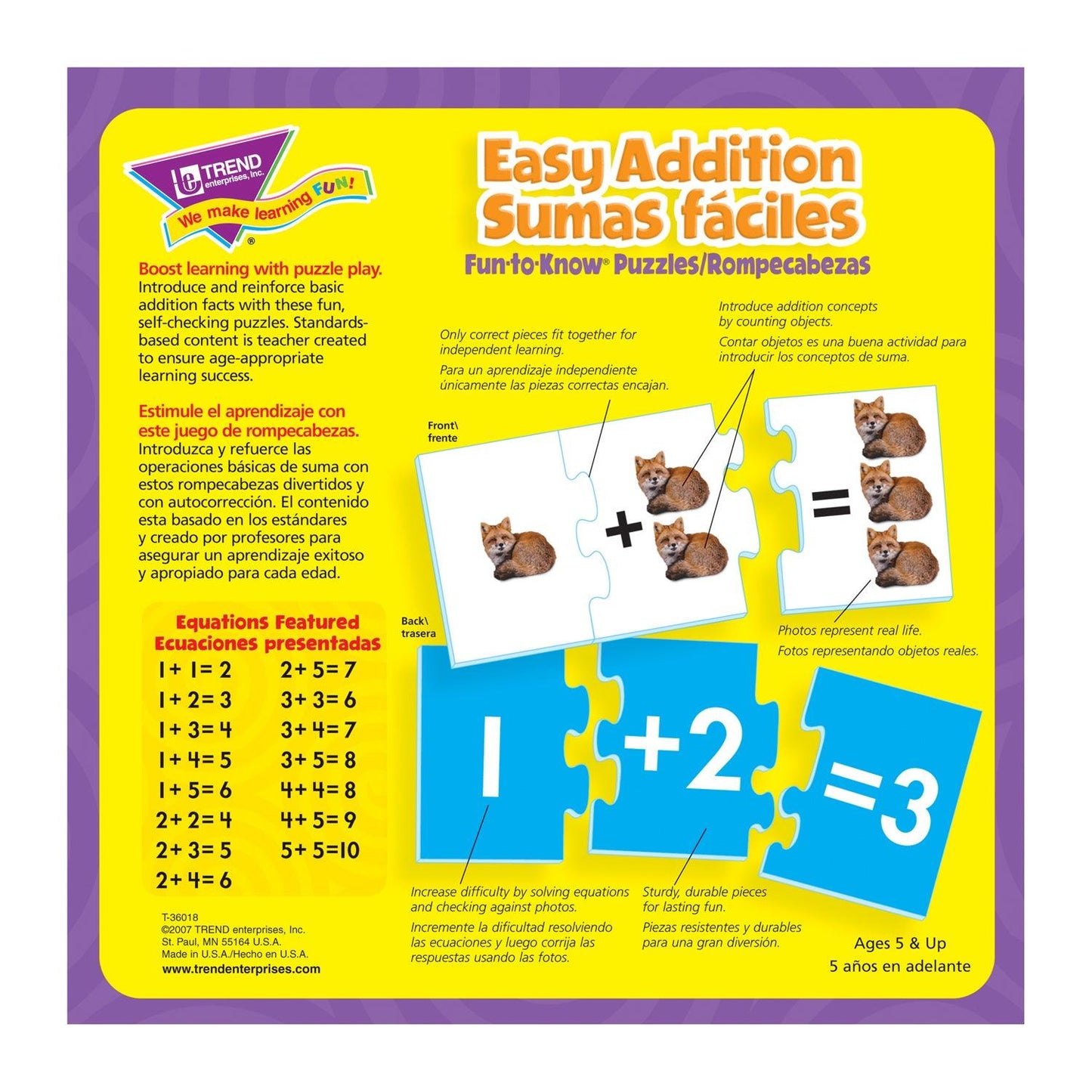 Easy Addition/Sumas faciles Fun-to-Know® Puzzles, Pack of 2 - Loomini