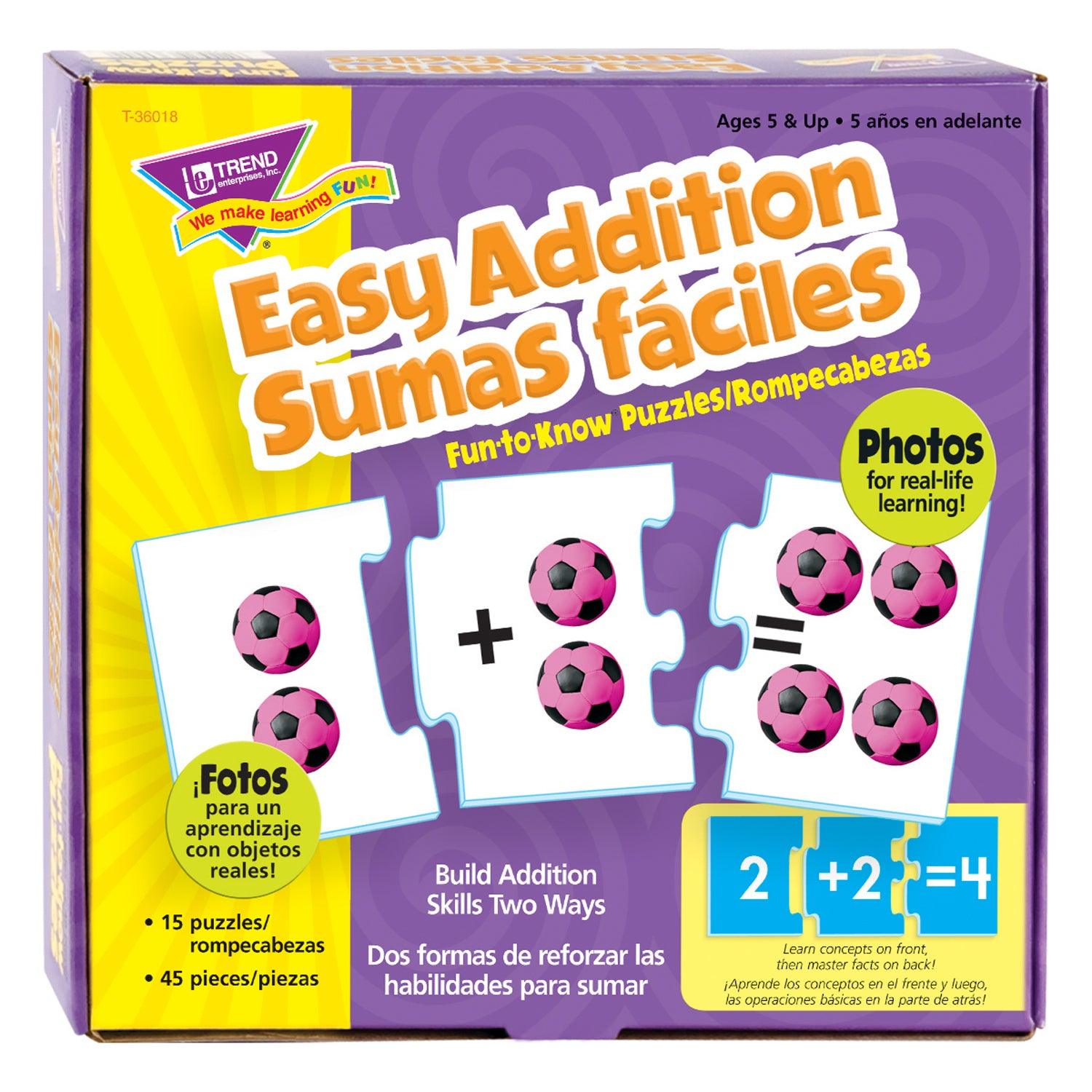 Easy Addition/Sumas faciles Fun-to-Know® Puzzles, Pack of 2 - Loomini