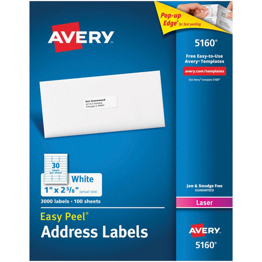 Easy Peel® Address Labels, Permanent Adhesive, 1" x 2-5/8", 3000 Labels - Loomini