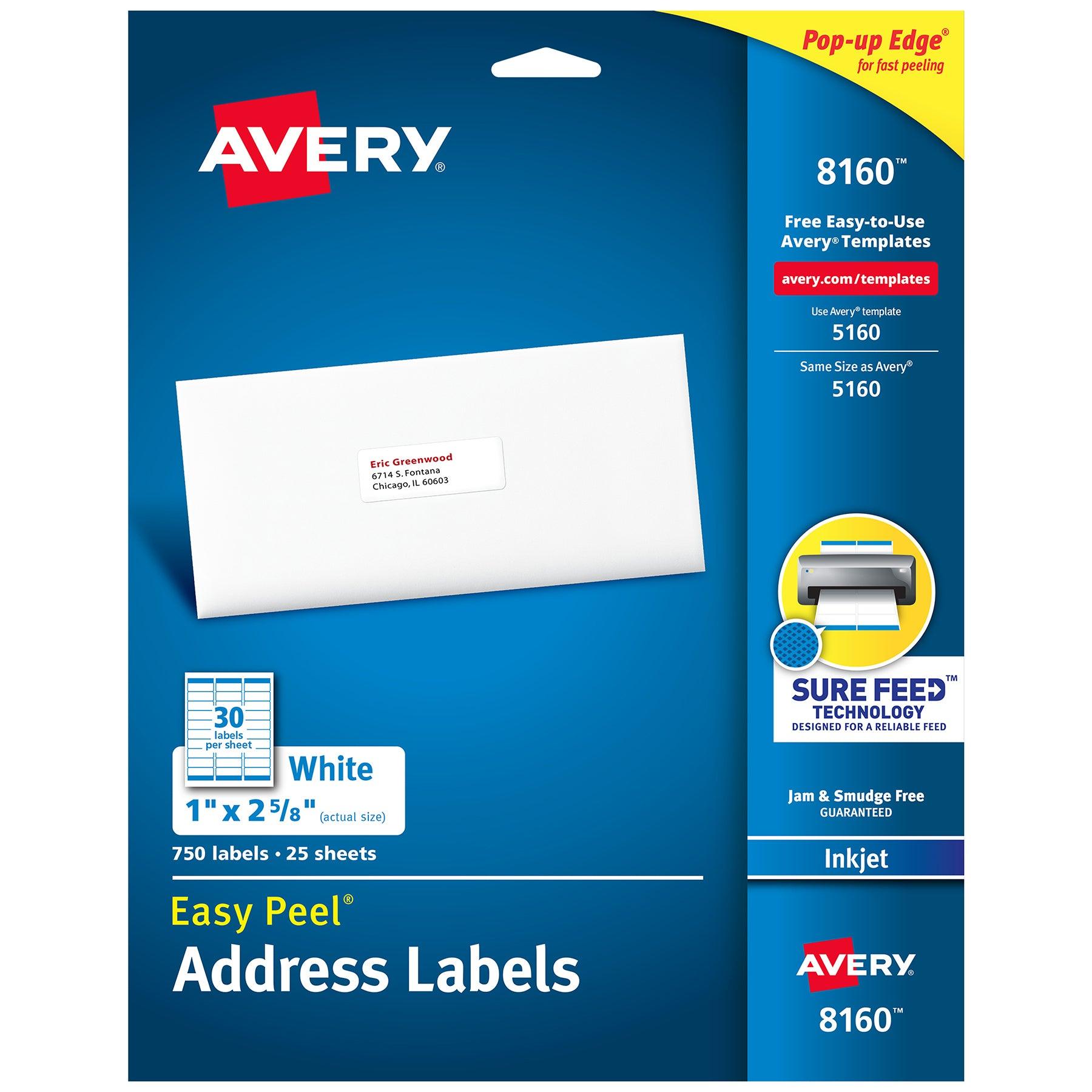Easy Peel® Address Labels, Sure Feed™ Technology, Permanent Adhesive, 1" x 2-5/8", 750 Labels - Loomini