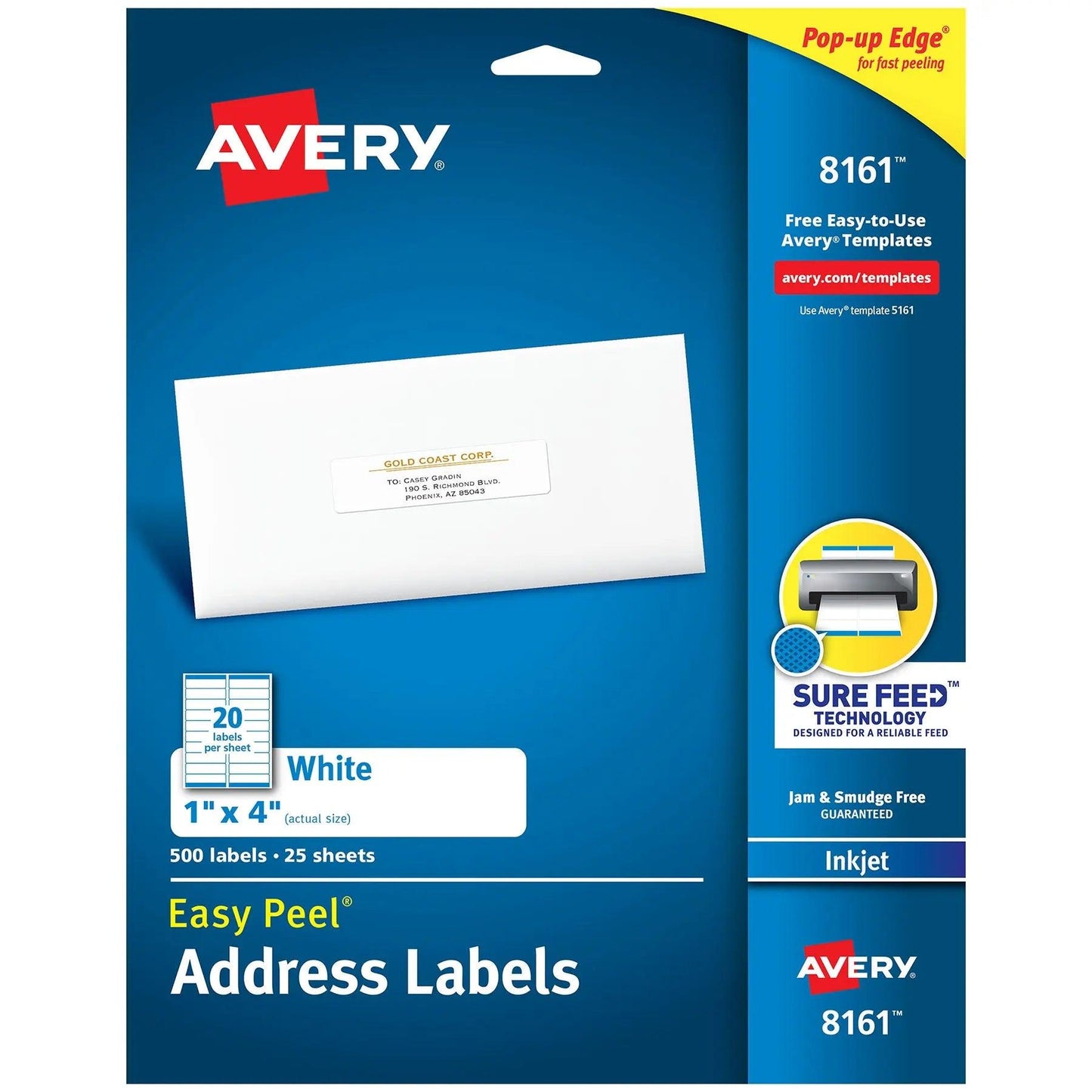 Easy Peel® Address Labels, Sure Feed™ Technology, Permanent Adhesive, 1" x 4", 500 Labels Avery®
