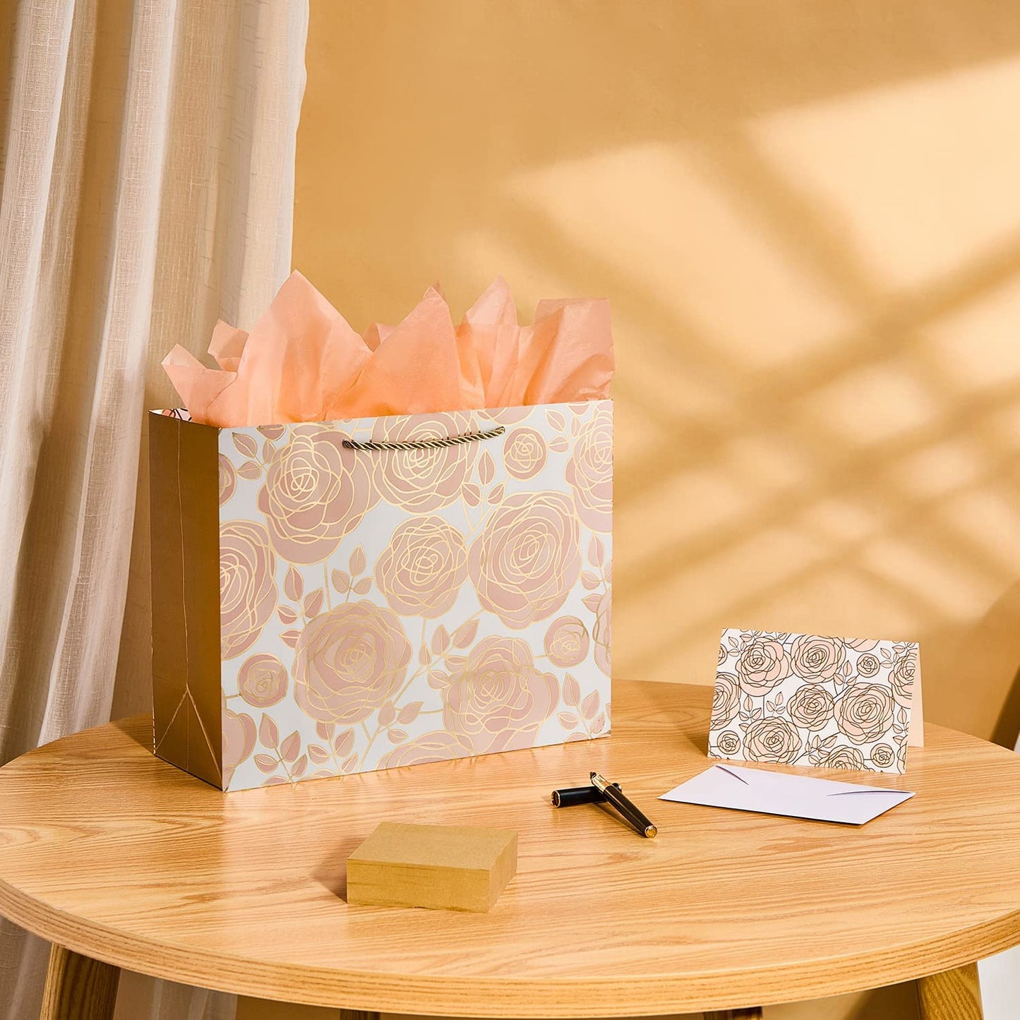 13" Rose Gold Large Gift Bag with Card and Tissue Paper