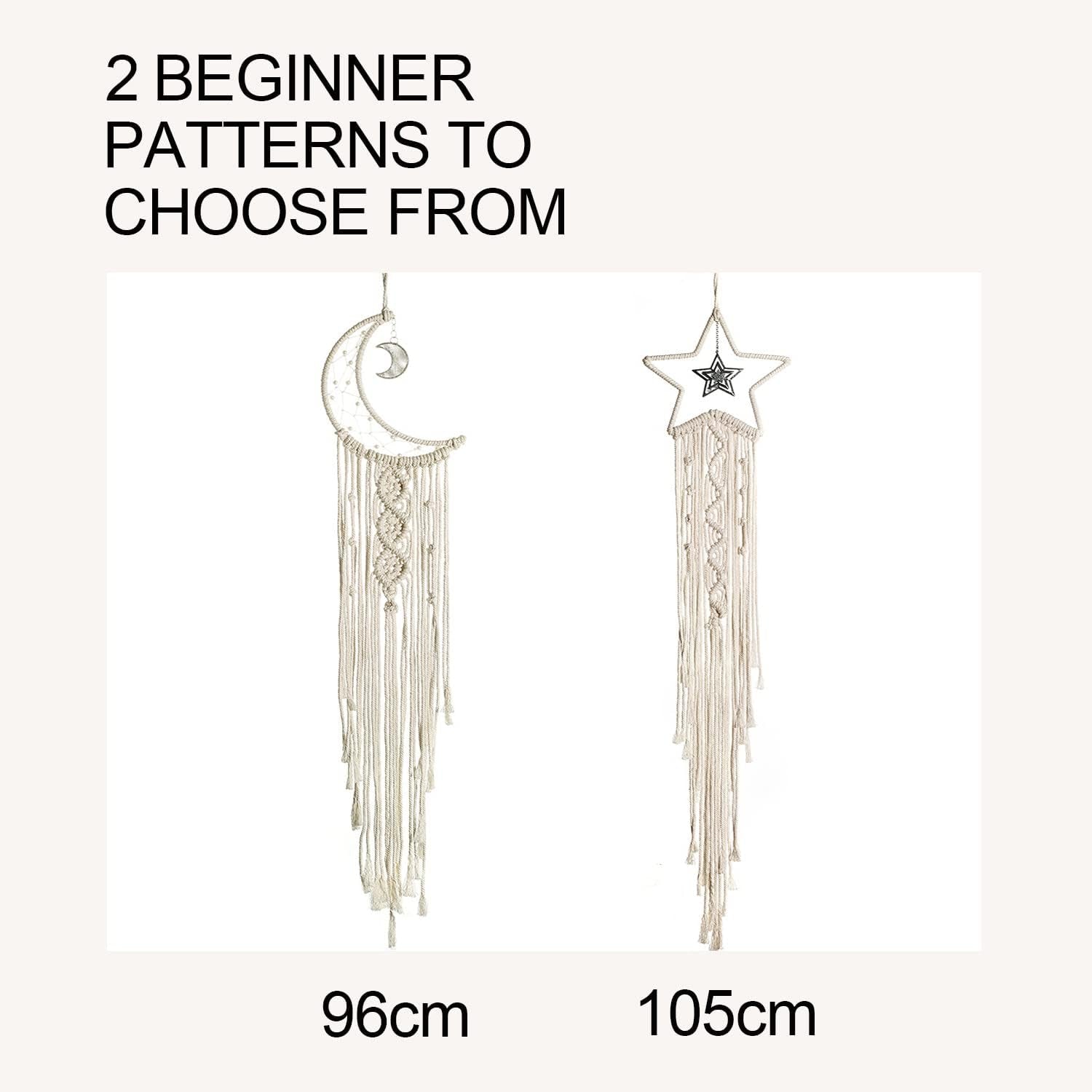 Moon+Star Macrame Kit, 2 in 1 Macrame Kits for Adults Beginners, Includes Macrame Cord and Instruction with Video, Macrame Wall Hanging Supplies, Craft Kits for Adults DIY Dream Catcher Kit