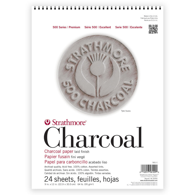 500 Series Charcoal Paper Pad, Assorted Colors, 24 Sheet, 9x12 inch, 1 Count