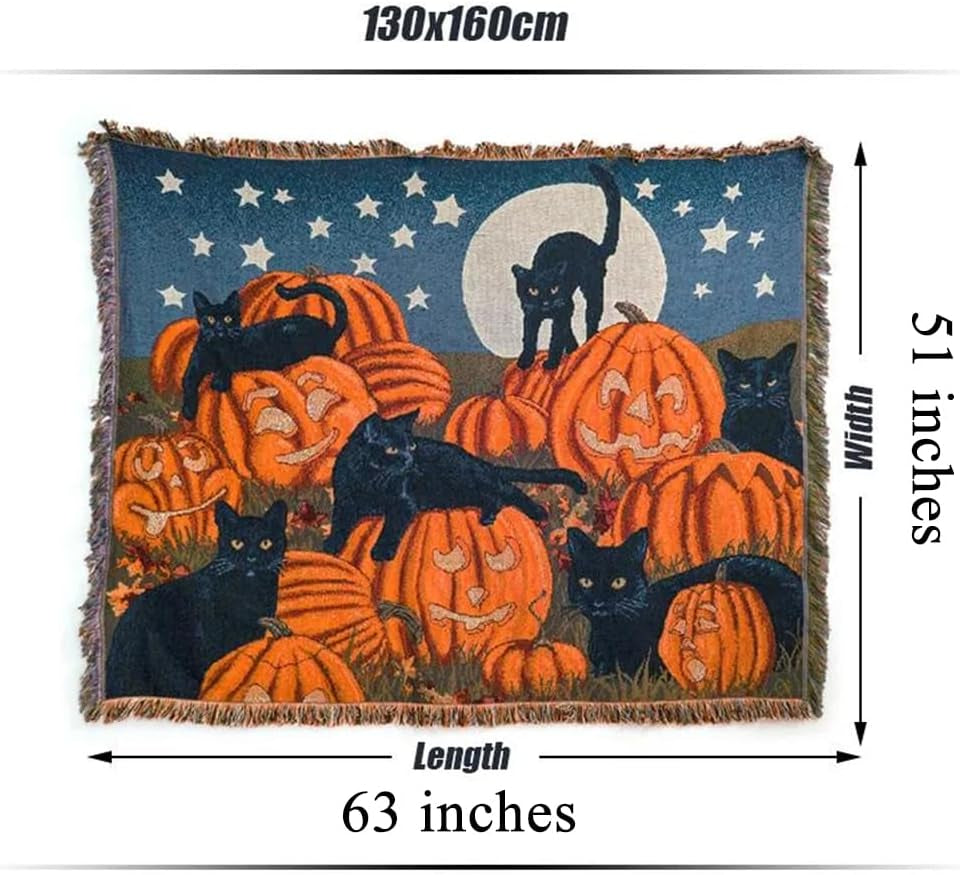 Vintage Halloween Blanket Cat Blanket Sofa Throw Blanket Chair Sofa Couch Bed Cover Fit Home Cozy Knit Blankets