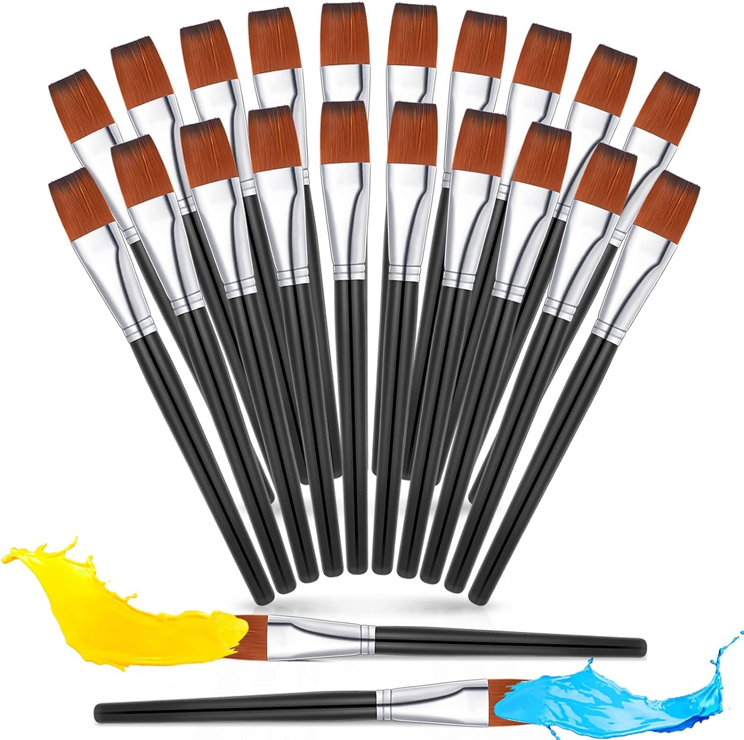 20 Pcs Flat Acrylic Paint Brush Wide Paint Brushes Watercolor Quality Synthetic Artist Paint Small Brush Bulk Painting Brush for Detail Art Painting Oil for Kids Students (Black, 1/2 Inch)