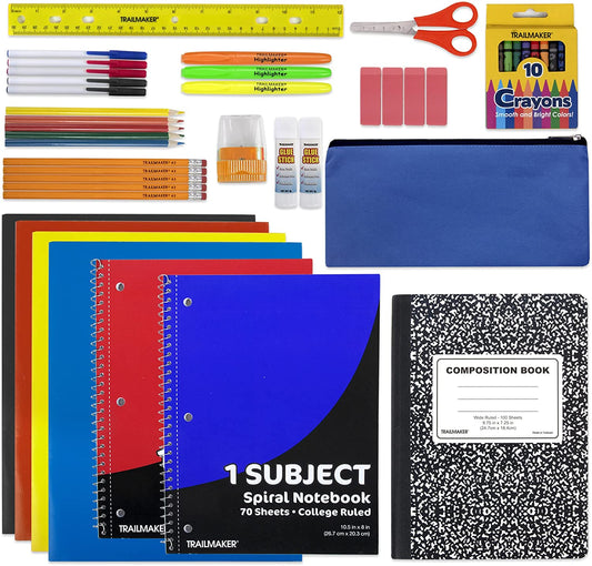 45 Piece School Supply Kit Grades K-12 - School Essentials Includes Folders Notebooks Pencils Pens and Much More!