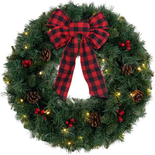 Christmas Wreath for Front Door,  24IN 2FT Christmas Door Wreaths, Red Berries, Pine Cones, Christmas Home Decor, Xmas Christmas Decorations Indoor Outdoor