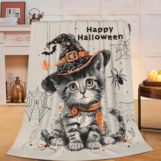 Halloween Cat Blanket Gothic Horror Scary Fleece Throw Blanket Super Soft Warm Cozy Fuzzy Plush Dark Spooky Blanket Gifts for Girls Boys Kids Halloween Decor 60"X80"