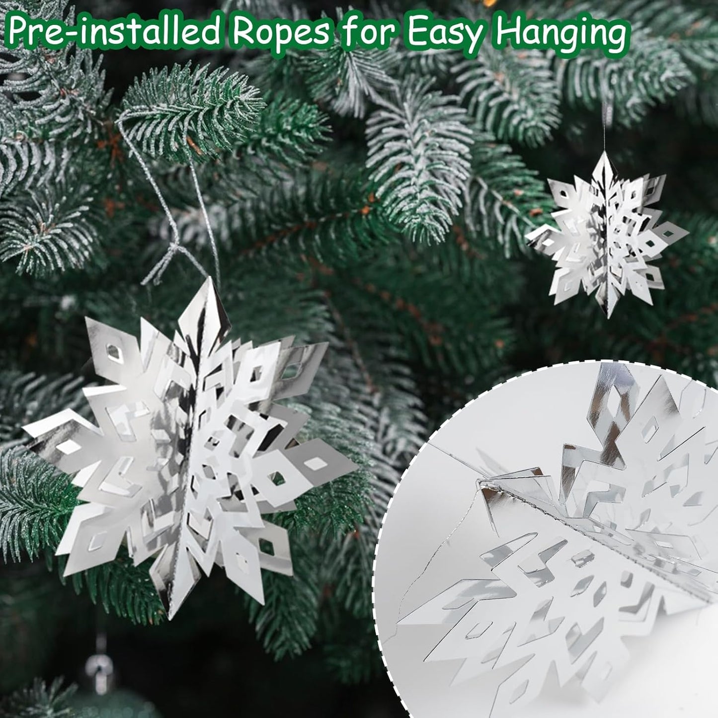 Christmas Snowflake Decorations Indoor, 24PCS 3D Paper Snowflakes Hanging Ornaments Snowflake Garlands for Xmas Christmas Tree Winter Wonderland New Year Party Home Decorations