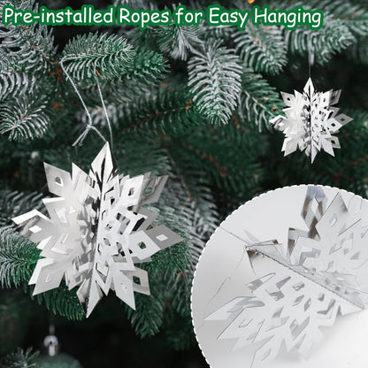 Winter Christmas Hanging Snowflake Decorations, 12PCS Snowflakes Garland & 12PCS 3D Glittery Large White Snowflake for Christmas Winter Wonderland Holiday New Year Party Home Decorations