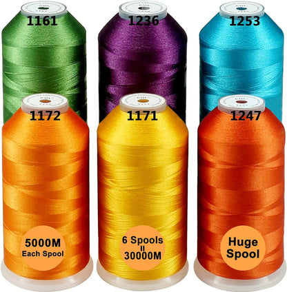 Polyester Embroidery Machine Thread Assorted Color Packs - 40 Options - 5000M Spool - for All Embroidery Machines