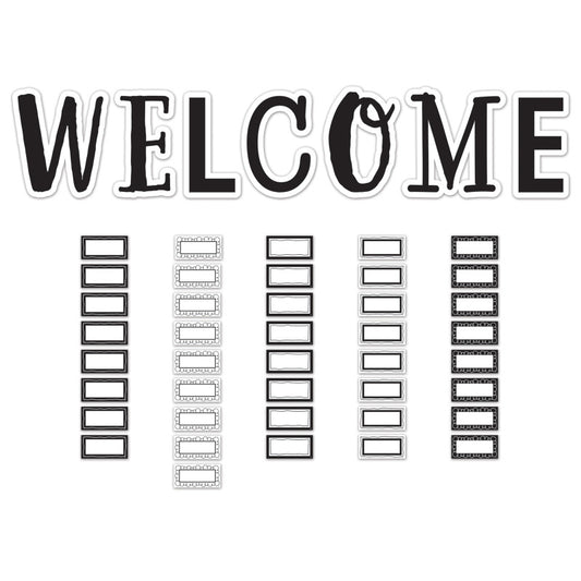Black and White Welcome Bulletin Board Set, 49 Pieces