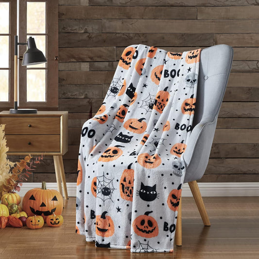 Ultra Soft & Plush Autumn & Halloween Chic Themed Oversized Accent Throw Blankets - Assorted Styles (Boo!)