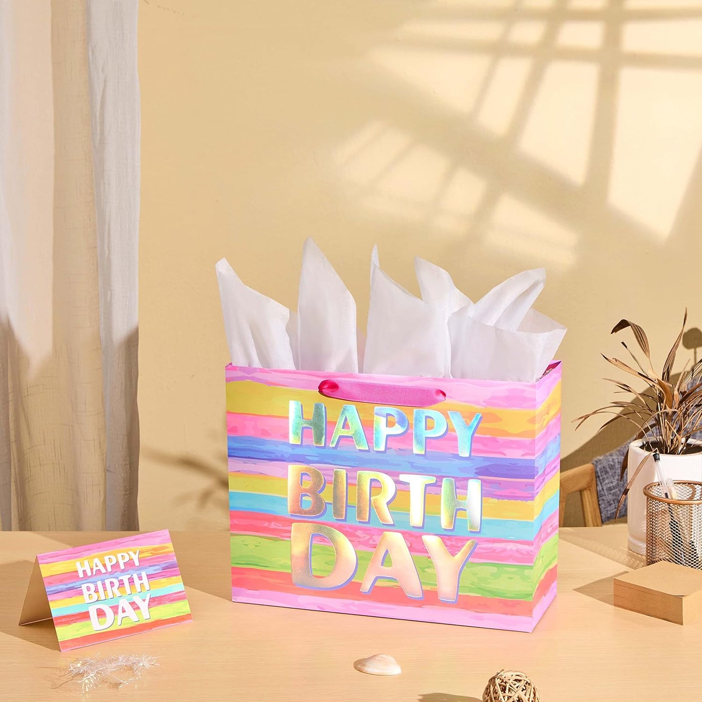 13" Large Gift Bag with Card and Tissue Paper (Colorful Happy Birthday)