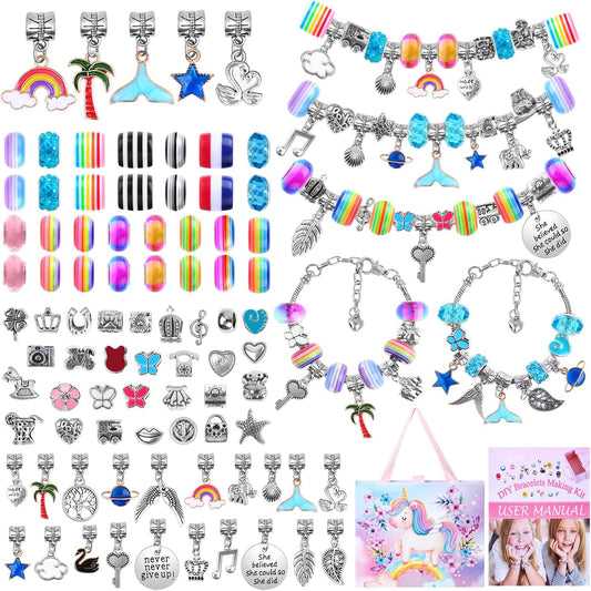 Bracelet Making Kit for Girls, 85Pcs Charm Bracelets Kit with Beads, Jewelry Charms, Bracelets for DIY Craft, Jewelry Gift for Teen Girls