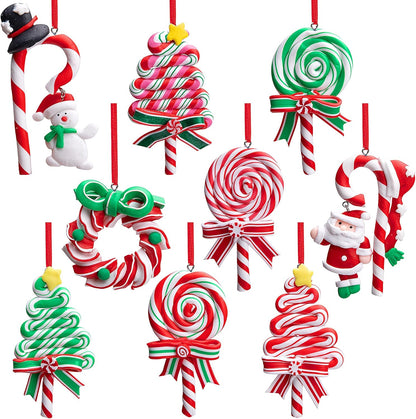 9Pcs Christmas Lollipop Ornaments,Christmas Tree Candy Cane Ornament,Decorative Candies Polymer Clay Ornament for Home Party Holiday Xmas Decor