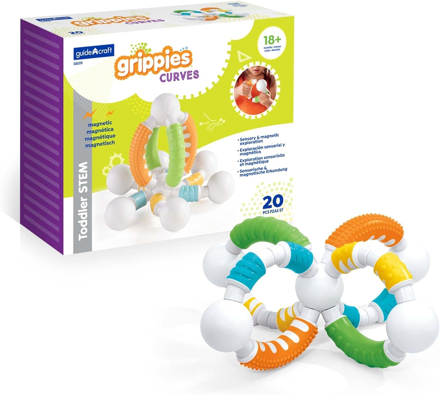 Grippies Waves - 20 Piece Set: STEM Magnetic Building Set for Toddlers, Kids Learning and Educational Toys