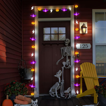 Halloween Lights, 16.4FT 30 LED Pumpkin Bat Ghost Battery Operated Orange and Purple String Lights Strobe 8 Lighting Modes Timer Fairy Indoor Outdoor Window Front Porch Decor Party Decorations