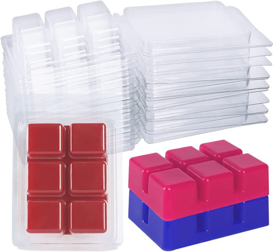 100 Packs Wax Melt Clamshells Molds, Clear Empty Plastic Cube Tray for Wickless Tarts Candles