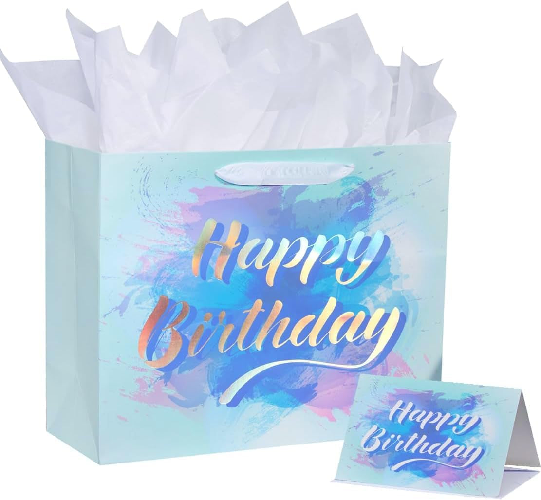 13" Large Birthday Gift Bag with Tissue Paper and Card