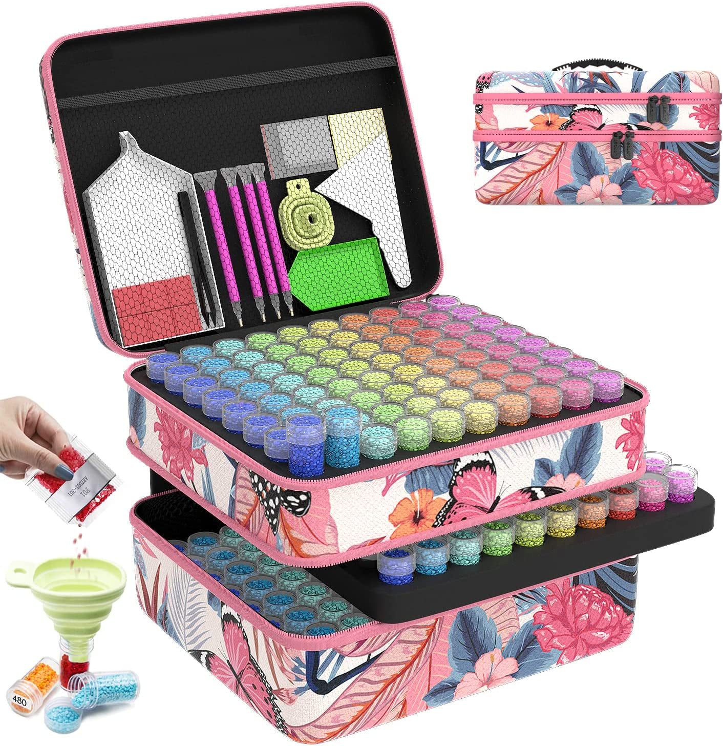 Diamond Painting Storage Boxes, 60 Slots Bead Storage with 5D Diamond Art Accessories and Tools Kit