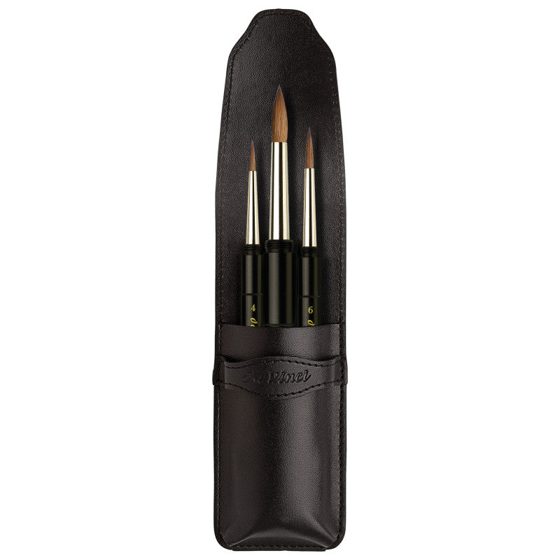 MAESTRO Pocket Travel Brushes, Kolinsky Red Sable, Watercolor, Round, Series 1503, Assorted, 3 Brush Set