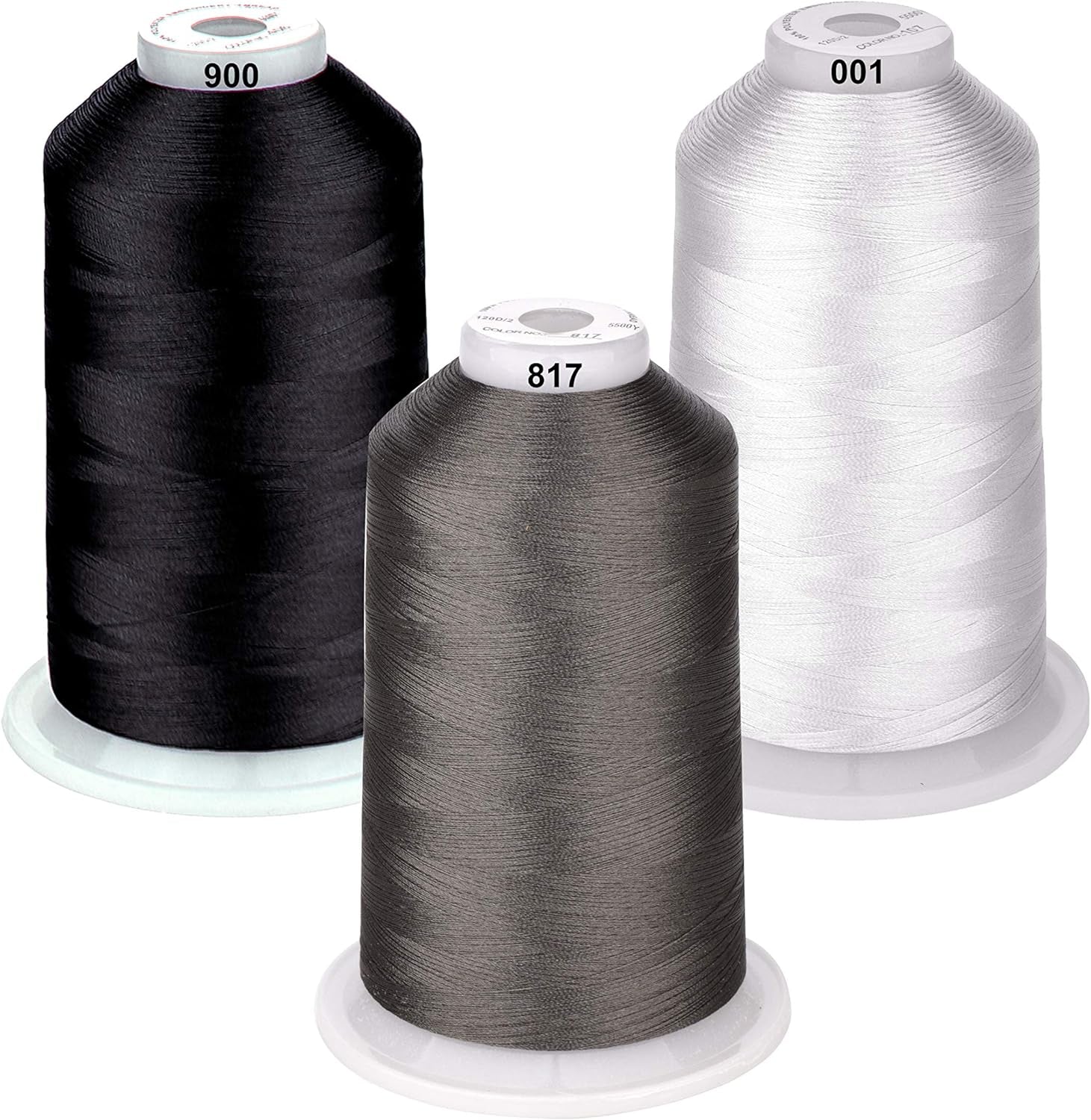 - 33 Selections - Various Assorted Color Packs of Polyester Embroidery Machine Thread Huge Spool 5500Y for All Purpose Sewing Embroidery Machines - #900 Black