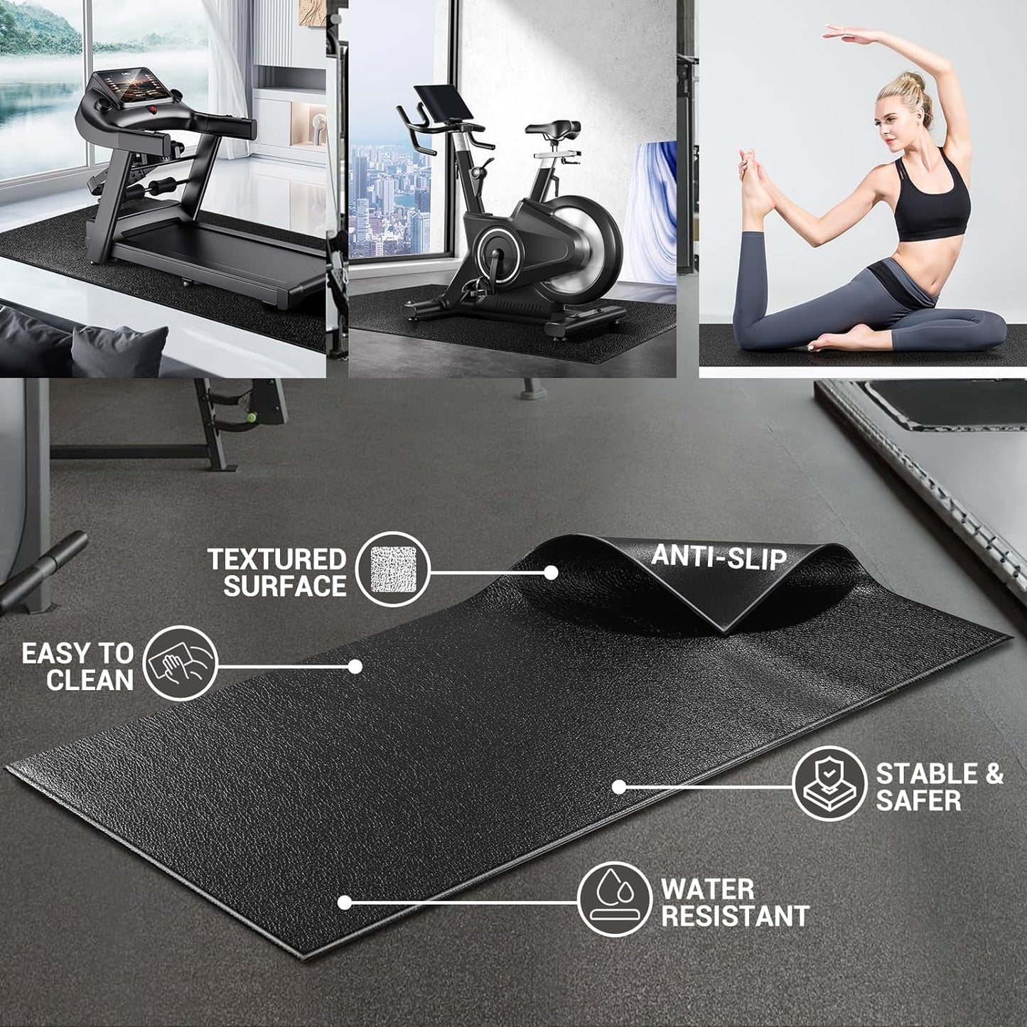 Treadmills Mat for Health & Fitness Exercise Equipment Mat- anti Fatigue Floor Mat, 6Mm Thick, Fitness Mat, Elliptical Mat, Jump Rope Mat, Gym Mat Used on Hard Floors and Carpet Protection 36"X60"
